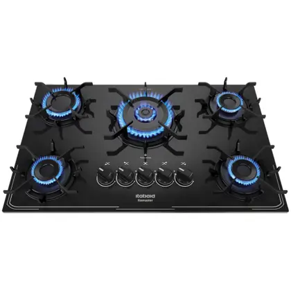 Cooktop a Gás Itatiaia Itamaster 5 Bocas Tripla Chama Vidro Temperado Preto Bivolt