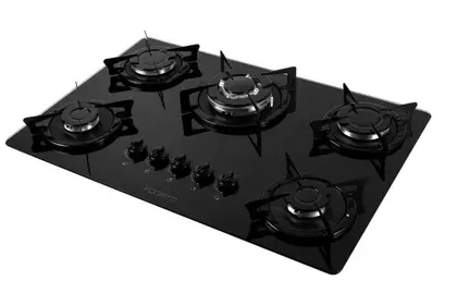 Cooktop a Gás Fogatti 5 Bocas Tripla Chama Preto Esmaltado V500