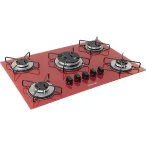 Cooktop a Gás Suggar 5 Queimadores Vidro Vermelho FG5305AVM Cooktop a Gás Suggar 5 Queimadores Vidro Vermelho FG5305AVM