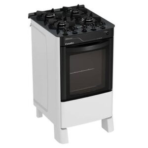 Fogão de Piso 4 Bocas Esmaltec Pérola Glass Mesa de Vidro Acendimento Automático Cor Branco Bivolt 4115