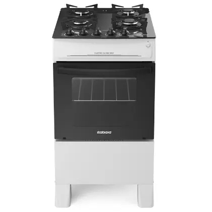 Fogão de Piso 4 Bocas Itatiaia Electra Glass New Mesa de Vidro Acendimento Automático Cor Branco Bivolt