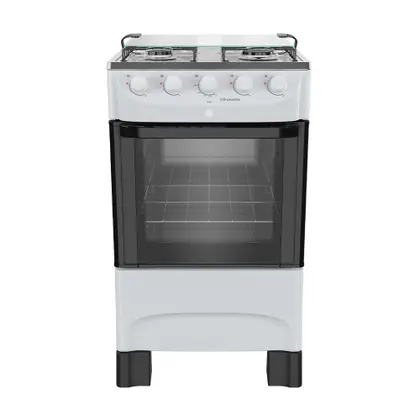 Fogão de Piso 4 Bocas Mueller Mesa de Inox Acendimento Automático Cor Branco Bivolt MFI4BB