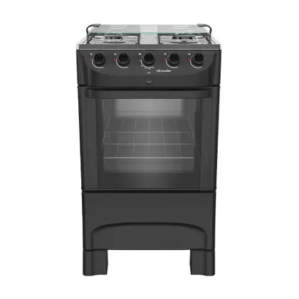 Fogão de Piso 4 Bocas Mueller Mesa de Inox Acendimento Automático Cor Preto Fosco Bivolt MFI4BB