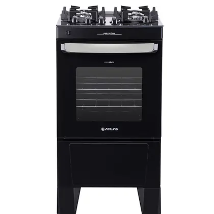 Fogão de Piso 4 Bocas Atlas Agile Up Glass Mesa de Vidro Acendimento Automático Cor Preto Bivolt