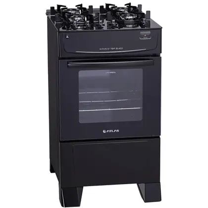 Fogão de Piso 4 Bocas Atlas Monaco Glass Mesa de Vidro Acendimento Automático Forno 50L Vidro Duplo