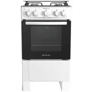 Fogão de Piso 4 Bocas Atlas Monaco Plus Cor Branco com Mesa Inox Fogão de Piso 4 Bocas Atlas Monaco Plus Cor Branco com Mesa Inox
