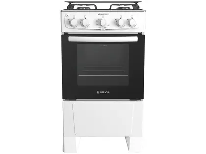 Fogão de Piso 4 Bocas Atlas Monaco Plus Cor Branco com Mesa Inox