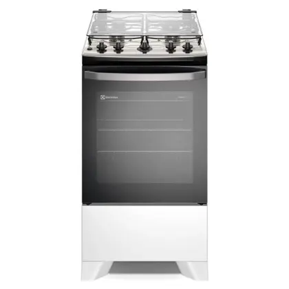 Fogão de Piso 4 Bocas Electrolux Efficient Mesa de Inox PerfectCook e VaporBake Cor Branco Bivolt