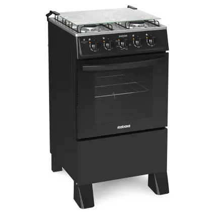 Fogão de Piso 4 Bocas Itatiaia Star Clean New Mesa de Inox Cor Preto