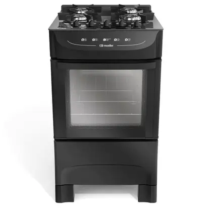 Fogão de Piso 4 Bocas Mueller Mesa de Vidro Cor Preto Fosco