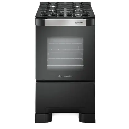 Fogão de Piso 4 Bocas Mueller Decorato Vetro Mesa de Vidro Cor Preto Fosco