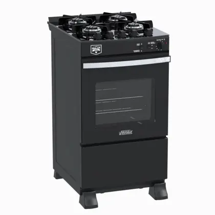 Fogão de Piso 4 Bocas Venax Gaudi Vetro Vitreo Cor Preto Fosco Gás GLP