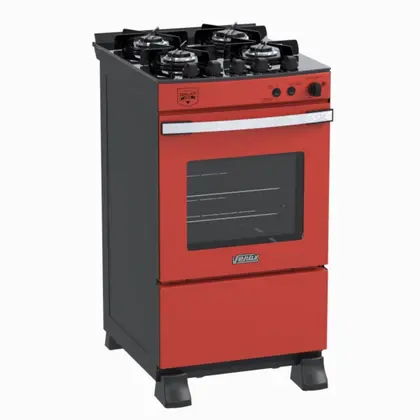 Fogão de Piso 4 Bocas Venax Gaudi Vetro Vitreo Cor Vermelho Gás GLP