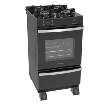 Fogão de Piso 4 Bocas Venax Maxi Vitreo Cor Preto Fosco Gás GLP