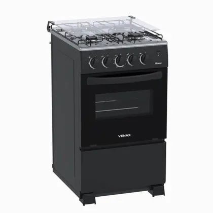 Fogão de Piso 4 Bocas Venax Picasso GIII Mesa de Inox Cor Preto Fosco Gás GLP