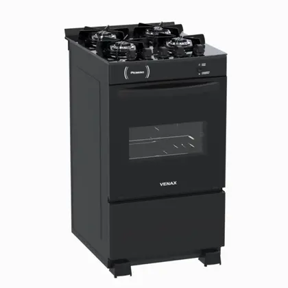 Fogão de Piso 4 Bocas Venax Picasso Vitreo Cor Preto Fosco Gás GLP