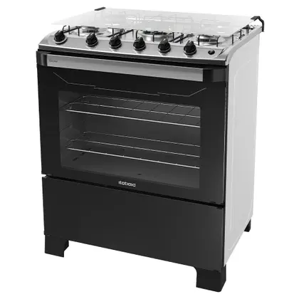 Fogão de Piso 5 Bocas Itatiaia New Dream a Gás com Tripla Chama e Acendimento Automático Branco/Preto Bivolt