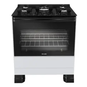 Fogão de Piso 5 Bocas Mueller a Gás com Mesa de Vidro, Acendimento Automático e Tripla Chama Branco Bivolt MFV5BF Fogão de Piso 5 Bocas Mueller a Gás com Mesa de Vidro, Acendimento Automático e Tripla Chama Branco Bivolt MFV5BF