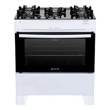 Fogão de Piso 5 Bocas Atlas Mônaco Plus Top Glass com Mesa de Vidro Branco Bivolt