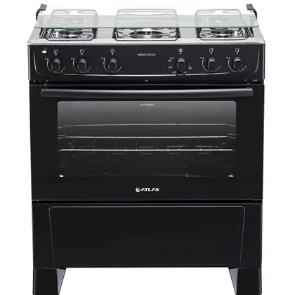 Fogão de Piso 5 Bocas Atlas Mônaco Plus com Mesa Inox Preto Bivolt