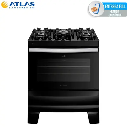 Fogão de Piso 5 Bocas Atlas Agile Up Glass com Mesa de Vidro e Luz de Forno Bivolt