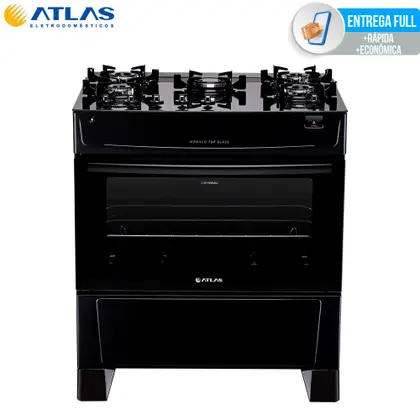 Fogão de Piso 5 Bocas Atlas Mônaco Top Glass com Mesa de Vidro Bivolt