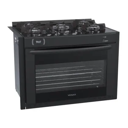 Fogão de Embutir 5 Bocas Venax Gaudi Prisma Vitreo BL Gás GLP Preto