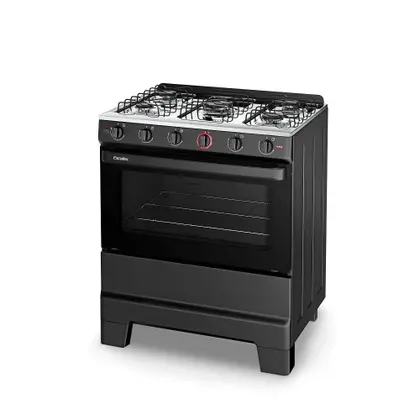 Fogão de Piso 5 Bocas Esmaltec Ideal Super com Mesa em Aço Inox e Acendimento Automático Preto Bivolt F5IAB5121