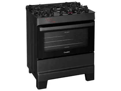 Fogão de Piso 5 Bocas Esmaltec Ideal Top Glass com Mesa de Vidro Preto