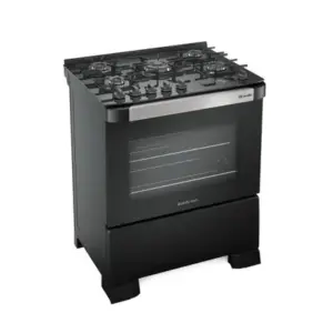 Fogão de Piso 5 Bocas Mueller Decorato Vetro com Mesa de Vidro e Timer Preto Fosco Bivolt Fogão de Piso 5 Bocas Mueller Decorato Vetro com Mesa de Vidro e Timer Preto Fosco Bivolt