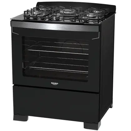 Fogão de Piso 5 Bocas Dako Diplomata com Mesa de Vidro e Tripla Chama Preto