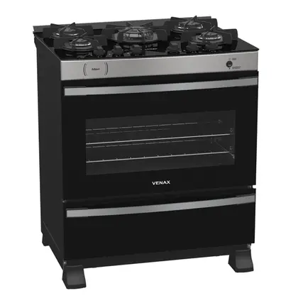 Fogão de Piso 5 Bocas Venax Maxi Vitreo Inox Gás GLP