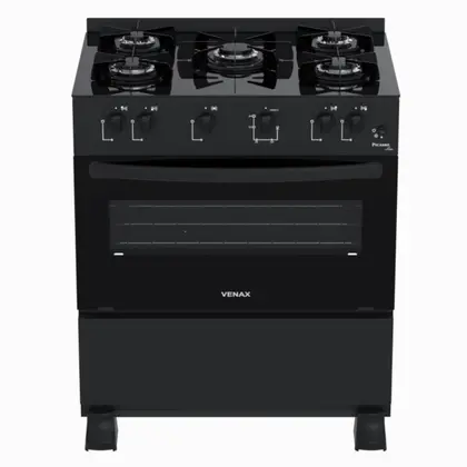 Fogão de Piso 5 Bocas Venax Picasso Line Preto Fosco Gás GLP