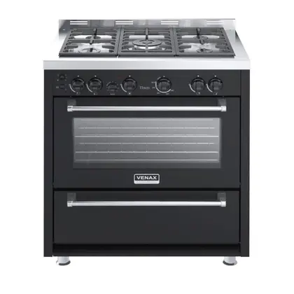 Fogão de Piso 5 Bocas Venax Temis a Gás com Mesa de Inox Preto 127V