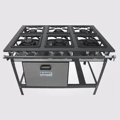 Fogão Industrial 6 Bocas Metal Brey Stand 3 Duplas com Forno 106-F-3D