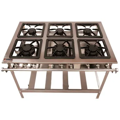 Fogão Industrial 6 Bocas Metal Brey Stand 3 Duplas Inox Baixa Pressão 106-3D-I