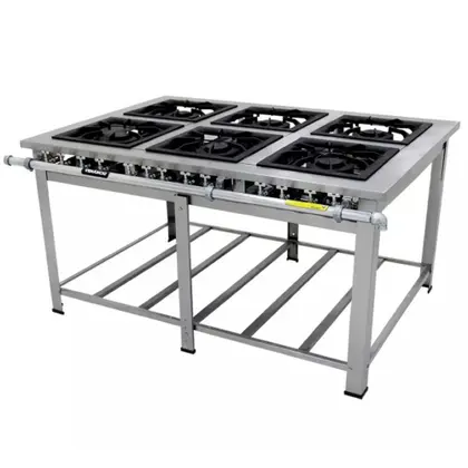 Fogão Industrial 6 Bocas Venâncio Maxxi 40x40cm a Gás GLP Baixa Pressão com Pé Perfil 10cm MI6