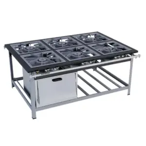 Fogão Industrial 6 Bocas Metalmaq 50x50cm a Gás GLP Baixa Pressão com Forno e Pé Perfil 9cm Fogão Industrial 6 Bocas Metalmaq 50x50cm a Gás GLP Baixa Pressão com Forno e Pé Perfil 9cm