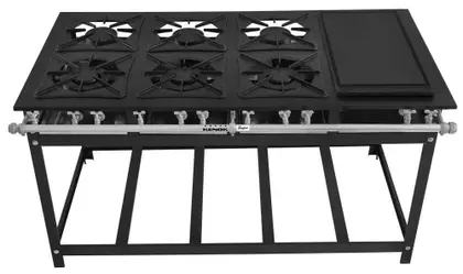 Fogão Industrial 6 Bocas Kenok Super P7 com Bifeteira Baixa Pressão 3 Queimadores Duplos e 3 Simples