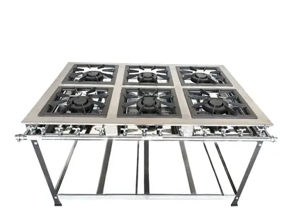Fogão Industrial 6 Bocas MR.Fogões Linha Luxo 40x40cm P8 Inox Light a Gás Baixa Pressão 600205