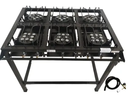 Fogão Industrial 6 Bocas JBC Eletro Caulim Alta Pressão com Pés de Borracha, Mangueira e Registro