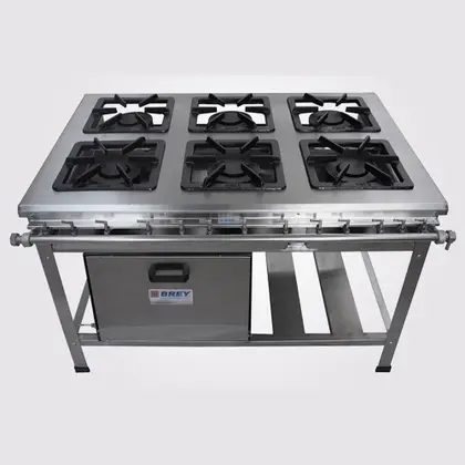 Fogão Industrial 6 Bocas Metal Brey Inox com Forno Extra 206-F-I