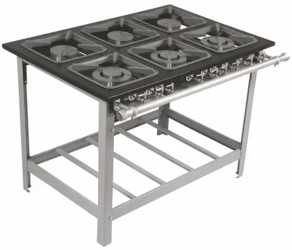 Fogão Industrial 6 Bocas Mistas Metalmaq 40×40 Perfil 6,5 3 Queimadores Simples e 3 Duplos M15 (3BS+3BD)