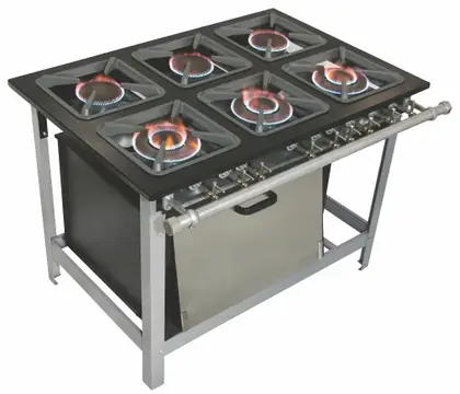 Fogão Industrial 6 Bocas Mistas Metalmaq 40×40 com Forno Perfil 6,5 3 Queimadores Simples e 3 Duplos M19 (3BS+3BD)