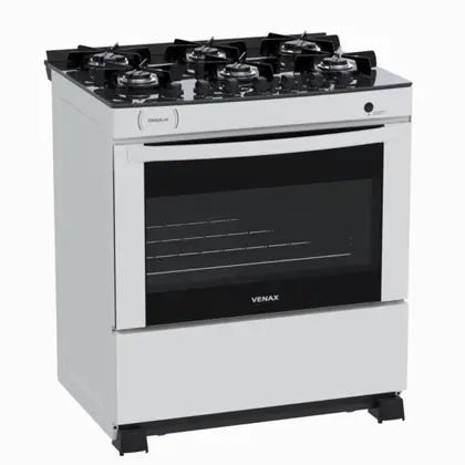 Fogão de Piso 6 Bocas Venax Delplus Vitreo BL Branco a Gás GLP