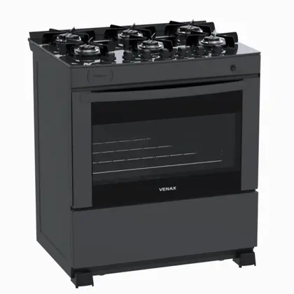 Fogão de Piso 6 Bocas Venax Delplus Vitreo BL Grafite a Gás GLP