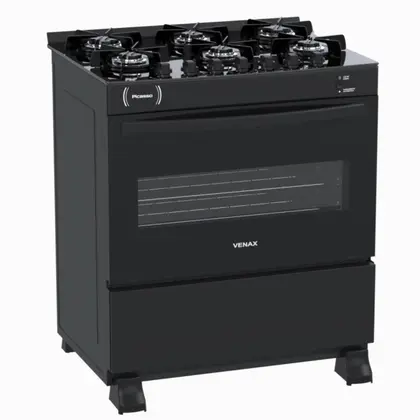Fogão de Piso 6 Bocas Venax Picasso Vitreo Preto Fosco a Gás GLP