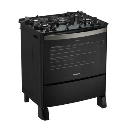 Fogão de Piso 5 Bocas Esmaltec Esmeralda Glass Automático com Mesa de Vidro Preto a Gás