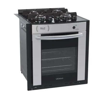 Fogão de Embutir 4 Bocas Venax Gaudi Prisma Vitreo Cor Inox Gás GLP