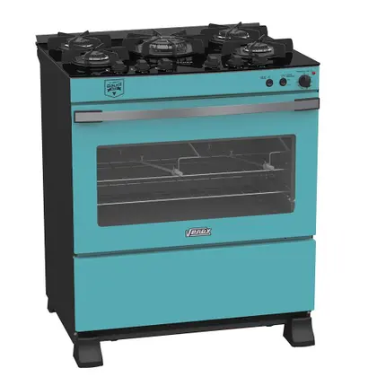 Fogão de Piso 5 Bocas Venax Gaudi Vetro Vitreo a Gás Verde Gás GLP